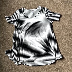 LuLaRoe Black and White Striped Short Sleeve Top